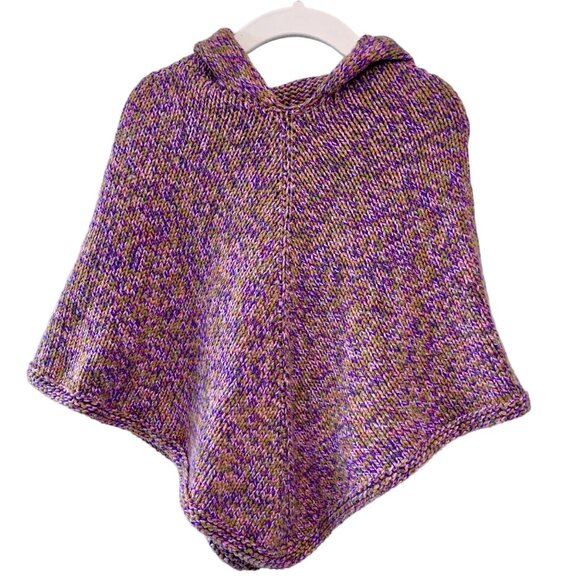 Handmade Other - HAND KNIT Hooded Poncho Girls 3-4 3T 4T Purple Fall Handmade Shawl Toddler Girl